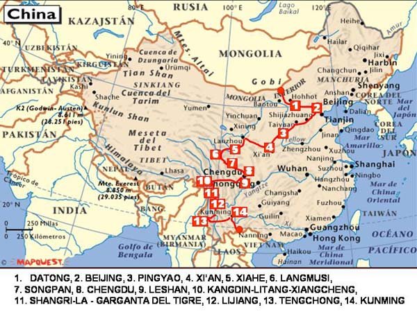 Mapa ruta por China